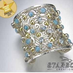 Sterling Silver, Blue Topaz &  18K gold Larimar